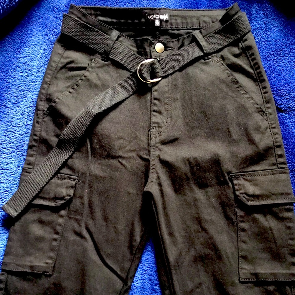 High Waisted Black Cargo Pants